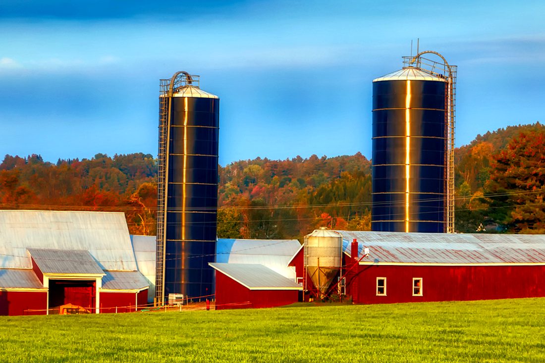 Wisconsin farm at sunset